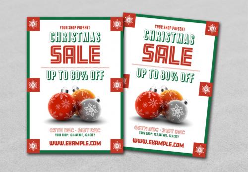 Adobe Stock - Christmas Sale Flyer with Ornaments and Snowflakes - 183011240