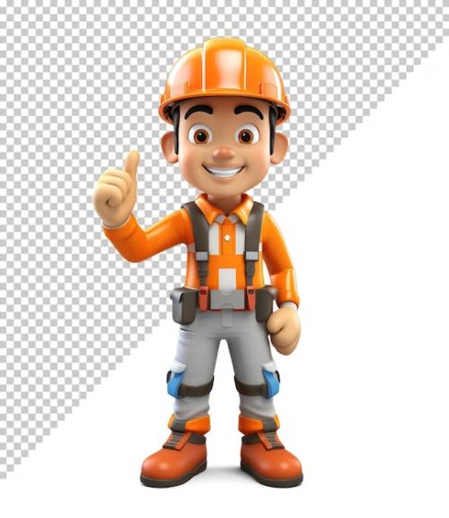 Premium PSD | 3d cartoon construction worker character mockup Premium PSD