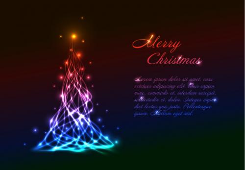 Adobe Stock - Christmas Card Layout with Multicolored Plasma Light Effect Tree - 185303110