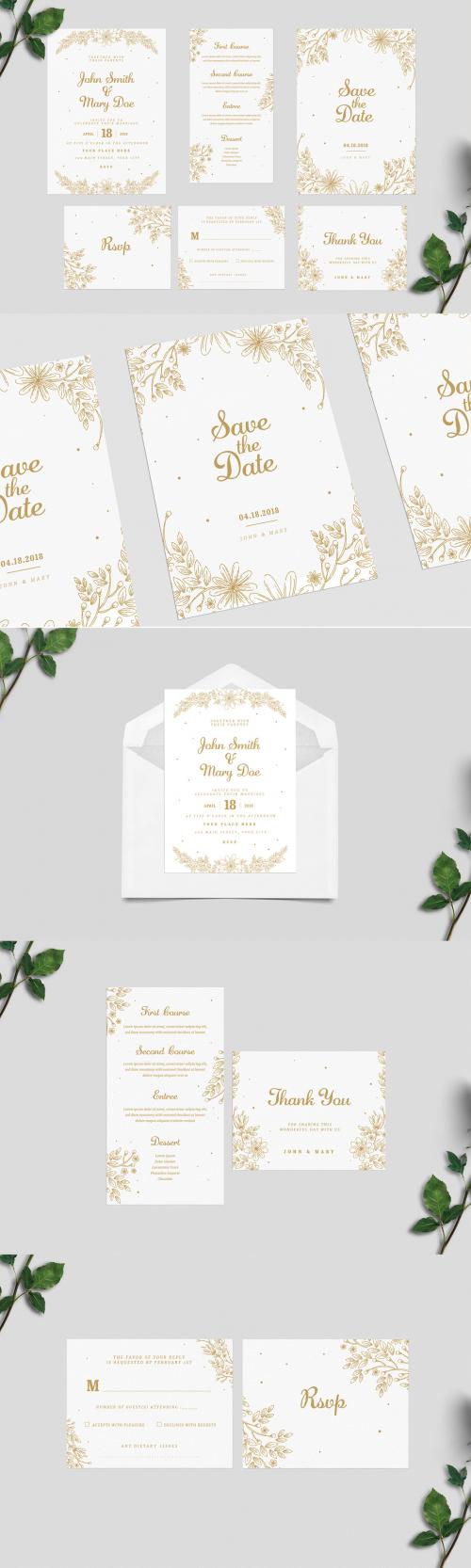 Adobe Stock - Gold Floral Wedding Invitation Set - 185617998