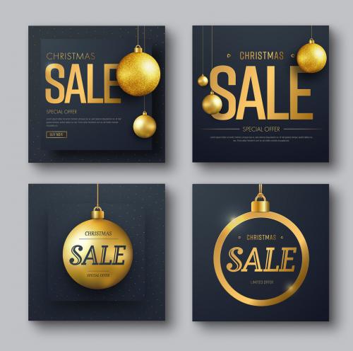 Adobe Stock - 4 Christmas Sale Flyers with Gold Ornaments - 187790938