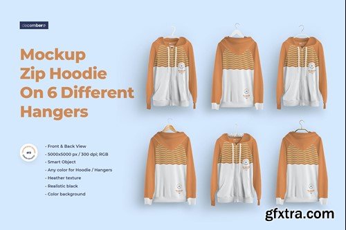 Front and Back Zip Hoodie Mockup On Hangers D59KXSY