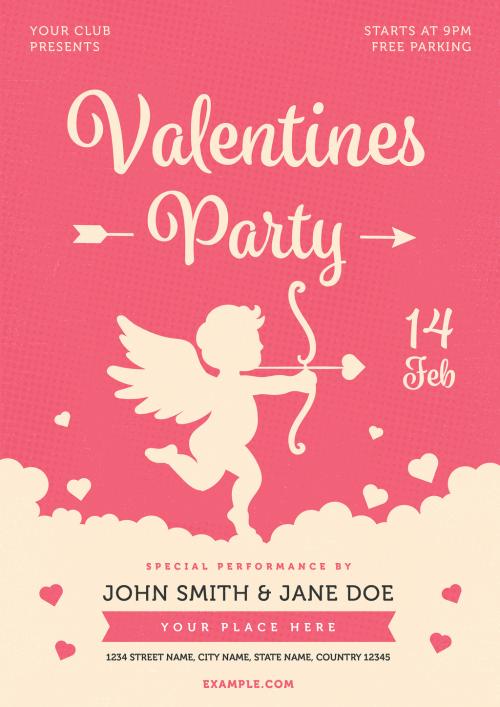Adobe Stock - Valentine's Day Party Flyer with Cupid Illustration - 188582429