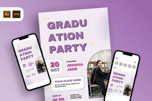 Light Purple Y2K Graduation Party Flyer Template