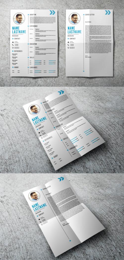 Adobe Stock - Resume and Cover Letter Layout Set With Blue Accents 1 - 194043504