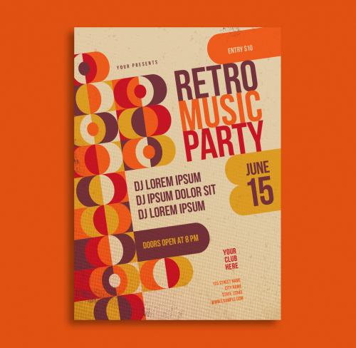 Adobe Stock - Retro Party Flyer Layout with Orange and Brown Accents - 194351498