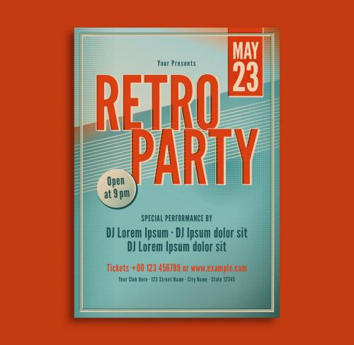 Adobe Stock - Retro Party Flyer Layout with Blue and Orange Accents - 194351514