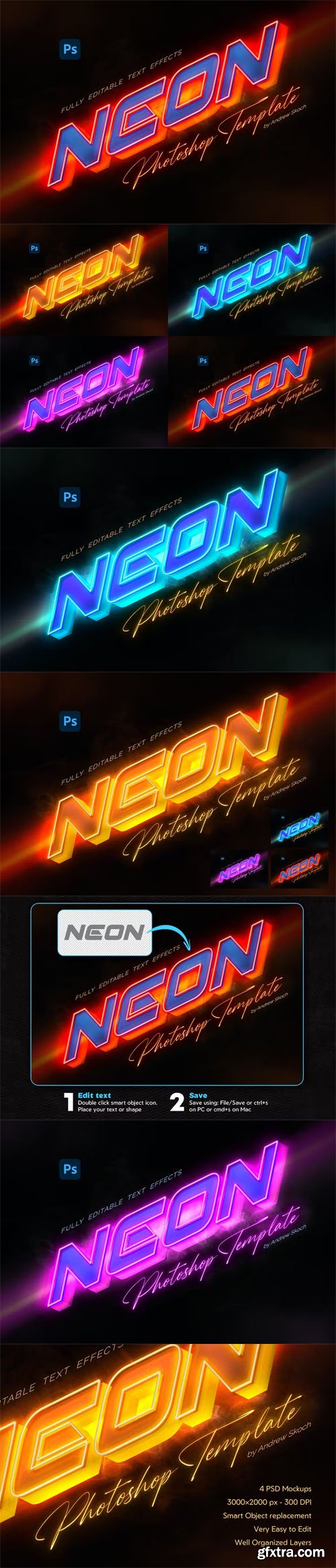 Neon Text Effect Photoshop Template