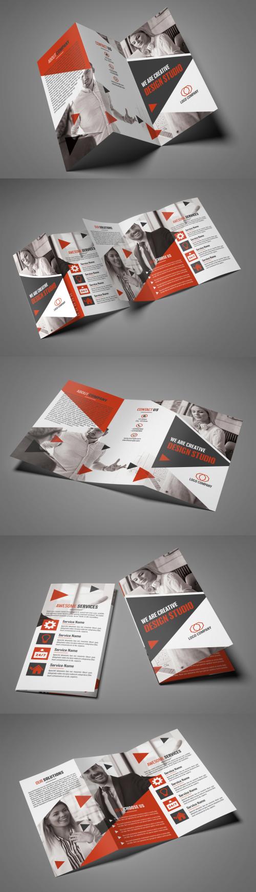 Adobe Stock - Trifold Brochure Layout with Triangular Elements 1 - 195221224