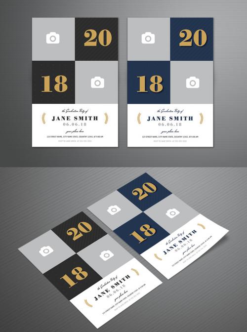 Adobe Stock - Graduation Invitation Postcard Layout with Gold Accents - 196243432