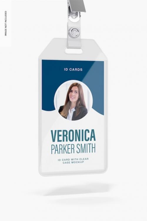 Premium PSD | Id card with clear case mockup, hanging Premium PSD