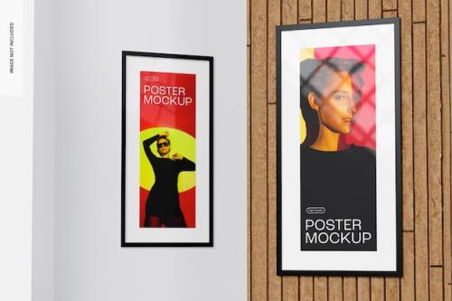Premium PSD | Black metallic frame posters mockup, side view Premium PSD