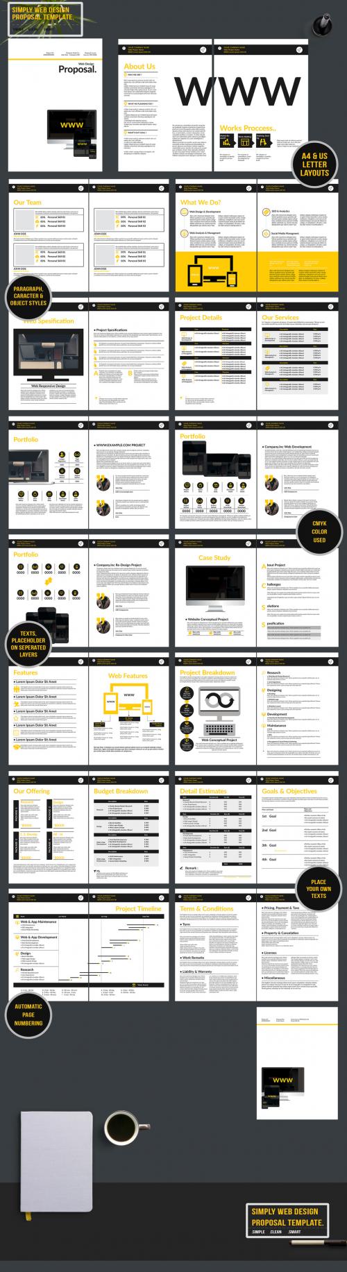 Adobe Stock - Website Design Proposal Layout with Yellow Accents - 199989500