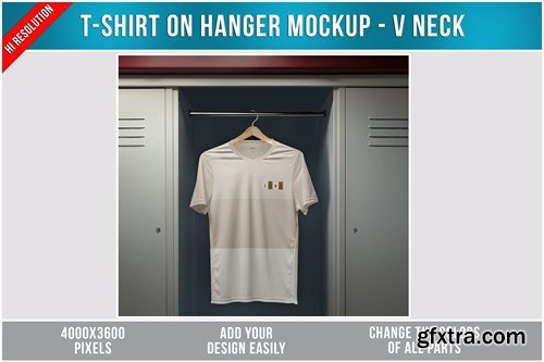 T-Shirt on Hanger Mockup - V Neck TWQBXD7