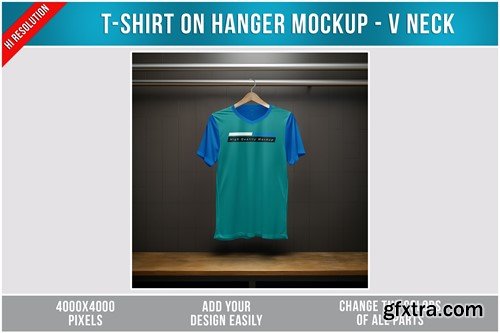 T-Shirt on Hanger Mockup - V Neck URMEZCT