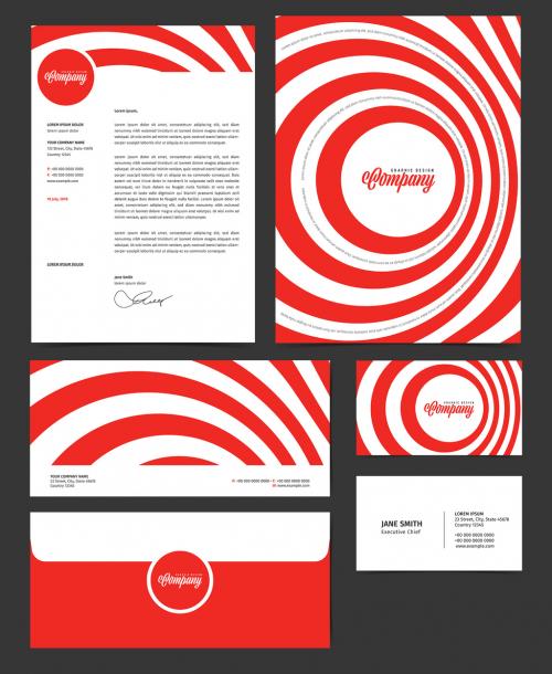 Adobe Stock - Branded Stationery Layout Set with Retro Red Swirl - 202242337