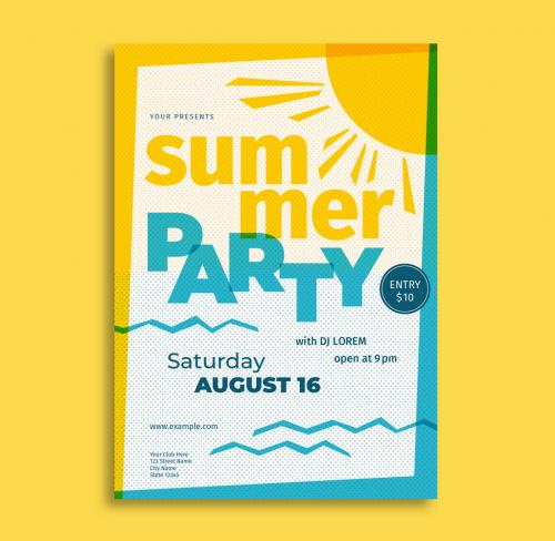Adobe Stock - Summer Party Flyer Layout with Sun Illustration - 202987295