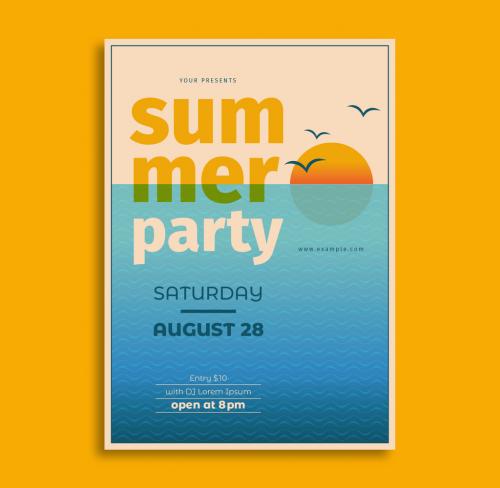 Adobe Stock - Summer Party Flyer Layout with Sunset Illustration - 202987570