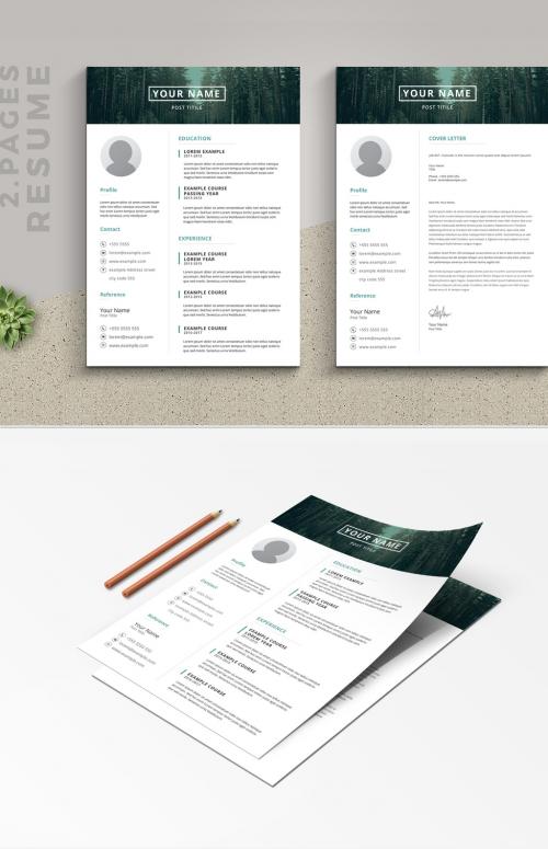 Adobe Stock - Resume Set with Green Photo Header - 204154812
