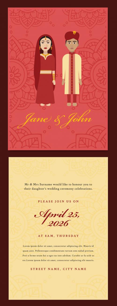 Adobe Stock - Wedding Invitation Layout with Couple Illustration - 205125449