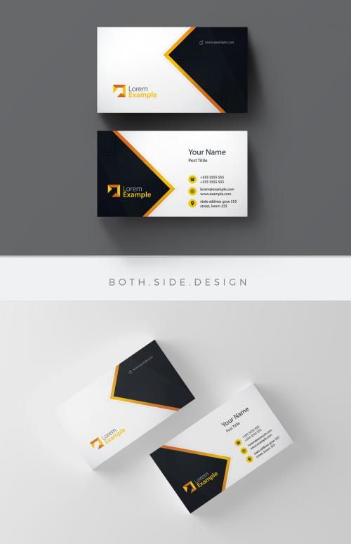 Adobe Stock - Dark Blue and White Business Card Layout with Orange Accents - 205411605