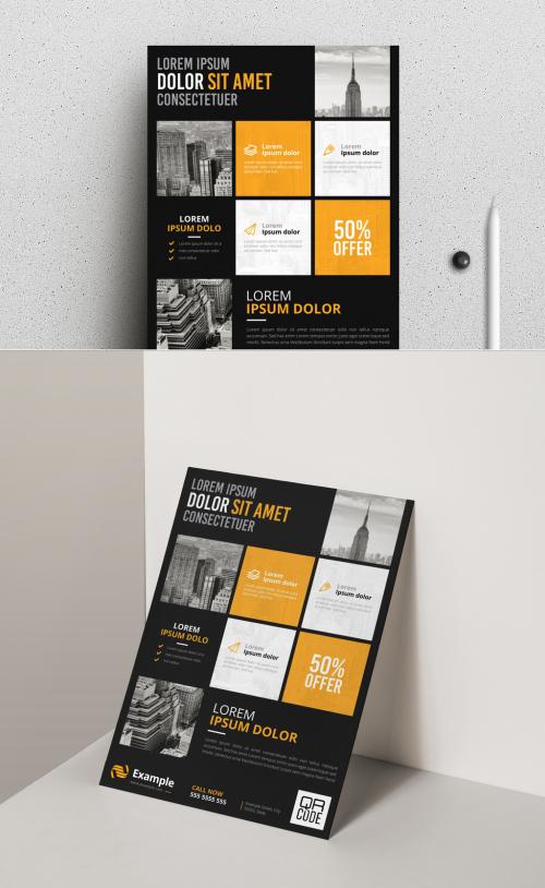 Adobe Stock - Black Flyer Layout with Orange Accents - 209396490