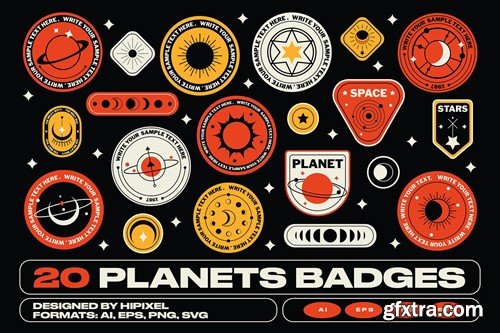 Planets Badge Stickers T9CQA95