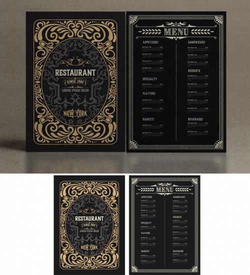 Adobe Stock - Vintage Restaurant Menu Layout with Ornaments - 217766172