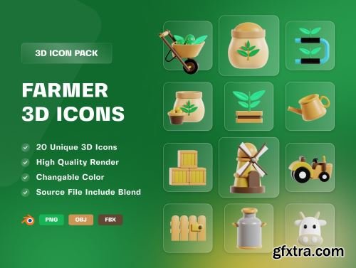 Farmer and Agriculture 3D Icon Pack Ui8.net