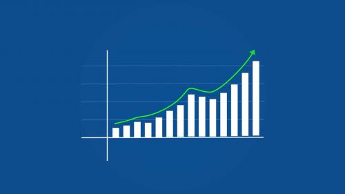 Premium stock video - 4k business growth and success arrow infographics business infographics animation with rising arrow and bar statistics appearing, symbolizing growth and success on blue background