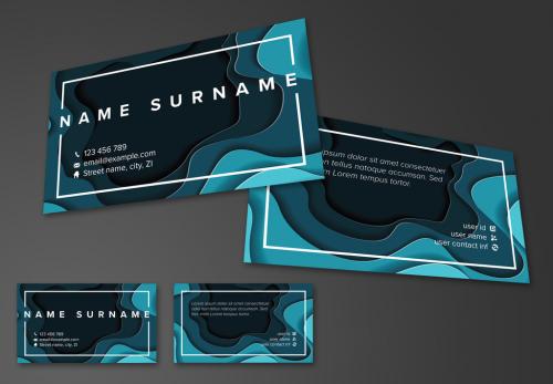 Adobe Stock - Business Card Layout with Blue Papercut Elements - 223782167