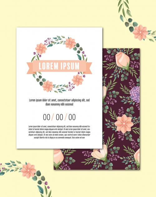 Adobe Stock - Wedding Invitation Layout with Floral Decorations - 223790411