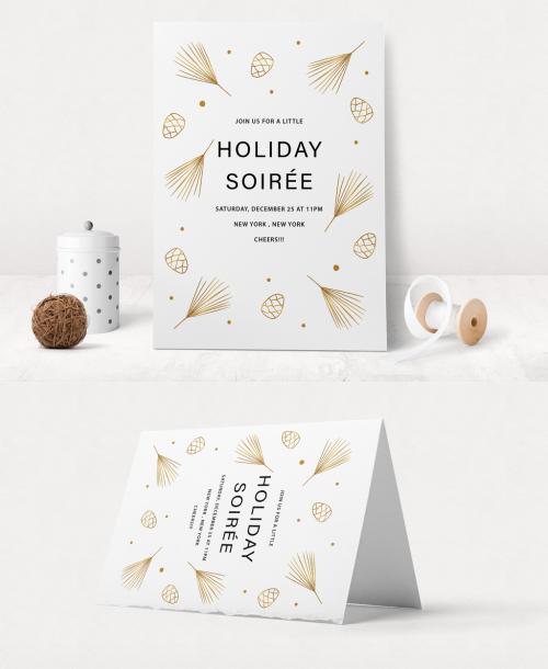 Adobe Stock - Holiday Event Invitation Layout with Pinecone Illustrations - 224606778