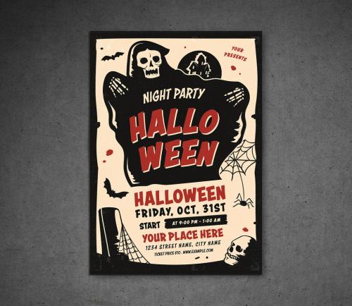 Adobe Stock - Halloween Party Flyer Layout with Grim Reaper Illustration - 225730919