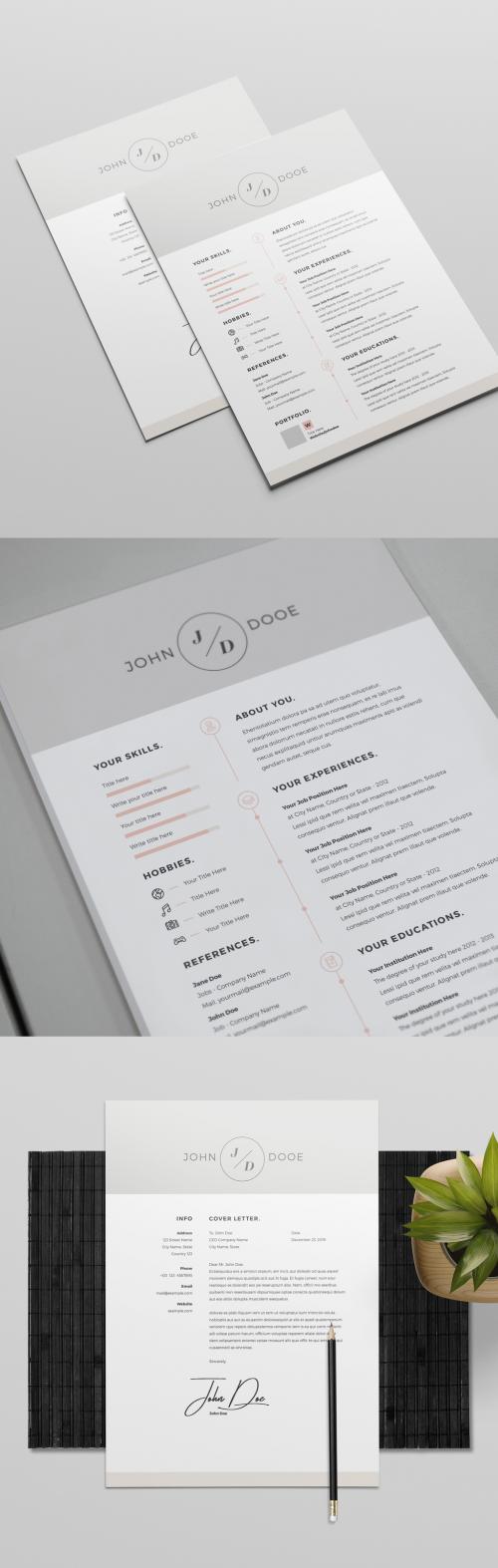 Adobe Stock - Resume Layout Set with Gray Header and Footer - 225937130