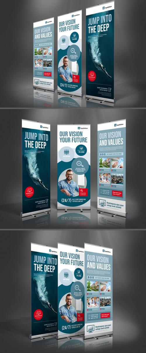 Adobe Stock - Blue and White Banner Advertisement Layout with Red Accents - 226108750