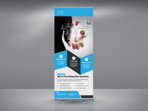 Adobe Stock - Advertising Roll-Up Banner Layout with Blue Accents - 228377401