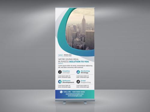 Adobe Stock - Advertising Roll-Up Banner Layout with Blue Gradient Accents - 228377596