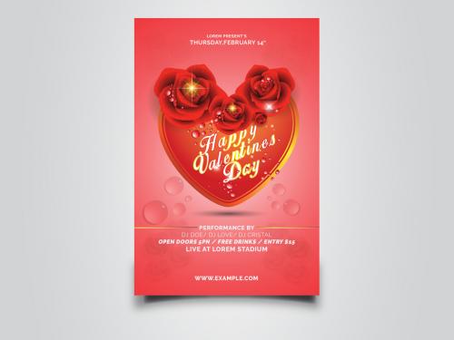 Adobe Stock - Valentine's Day Party Flyer Layout with Heart and Rose Elements - 228377783