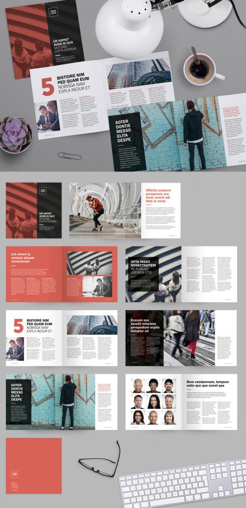 Adobe Stock - Square Brochure Layout with Red Accents - 228405711