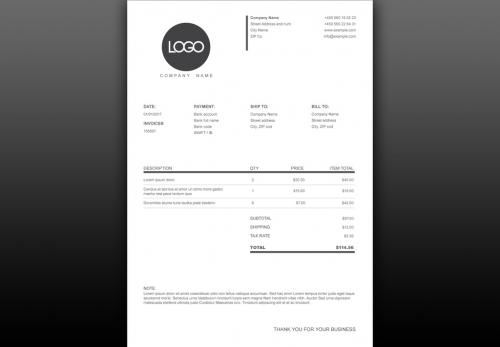 Adobe Stock - Black and White Invoice Layout - 228536791
