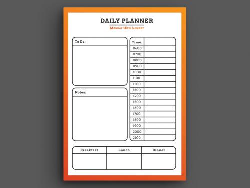 Adobe Stock - Daily Planner Layout with Orange Border - 228546225