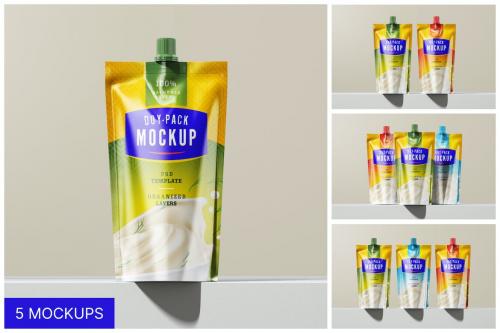 Doypack Standing Pouch Packaging Mockup Set 5D8Q7TD