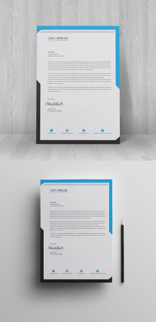 Adobe Stock - Letterhead Layout with Blue Header and Gray Footer - 230876904
