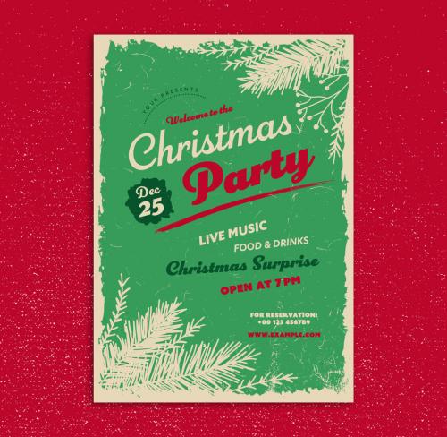 Adobe Stock - Christmas Party Flyer Layout with Pine Branch Illustrations - 231049873