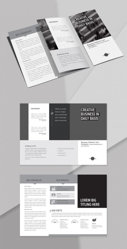 Adobe Stock - Black and White Trifold Brochure Layout - 231972461