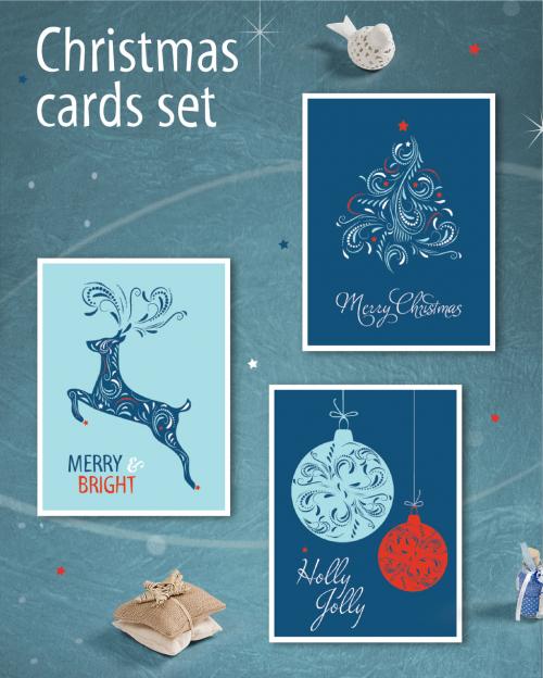 Adobe Stock - Christmas Greeting Card Layout Set with Intricate Ilustrations - 233418553