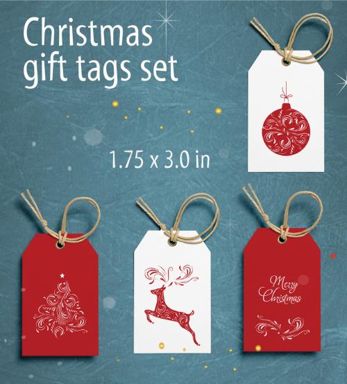 Adobe Stock - Christmas Gift Tag Layout Set with Intricate Illustrations - 233419454