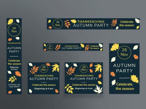 Adobe Stock - Thanksgiving Web Banner Layouts with Colored Leaf Elements - 233466635