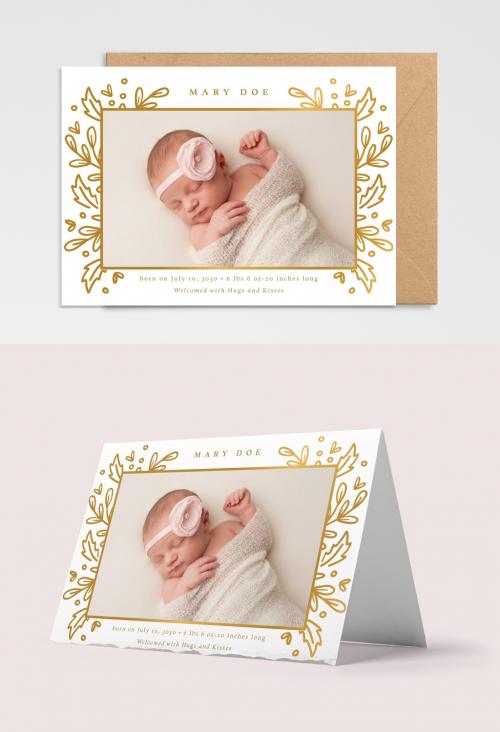 Adobe Stock - Baby Announcement Layout with Gold Ornamentation - 234367767
